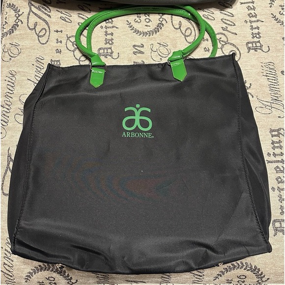 Arbonne Handbags - Arbonne Tote Bag Women's Black Green Nylon Shopper Laptop Carryall Flaw